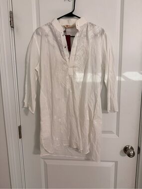 Womens White Embroidered Kurta Shirt - Classic Casual